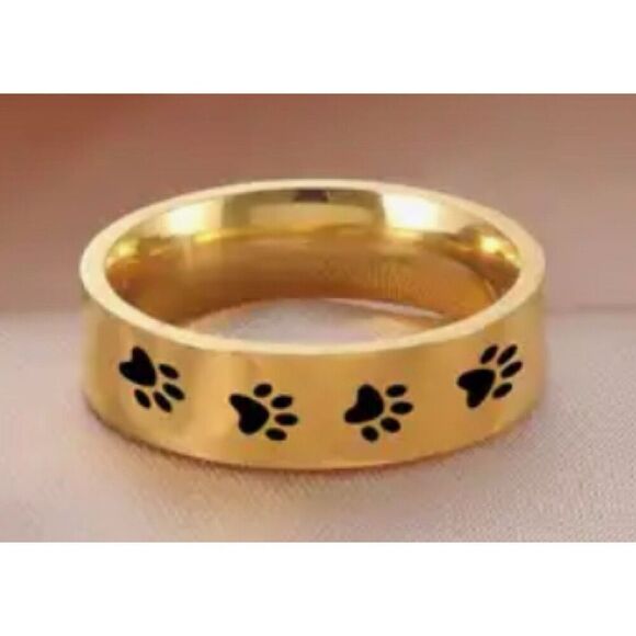 Golden Unisex Ring with Paw Pints in Black 9 - Picture 1 of 2